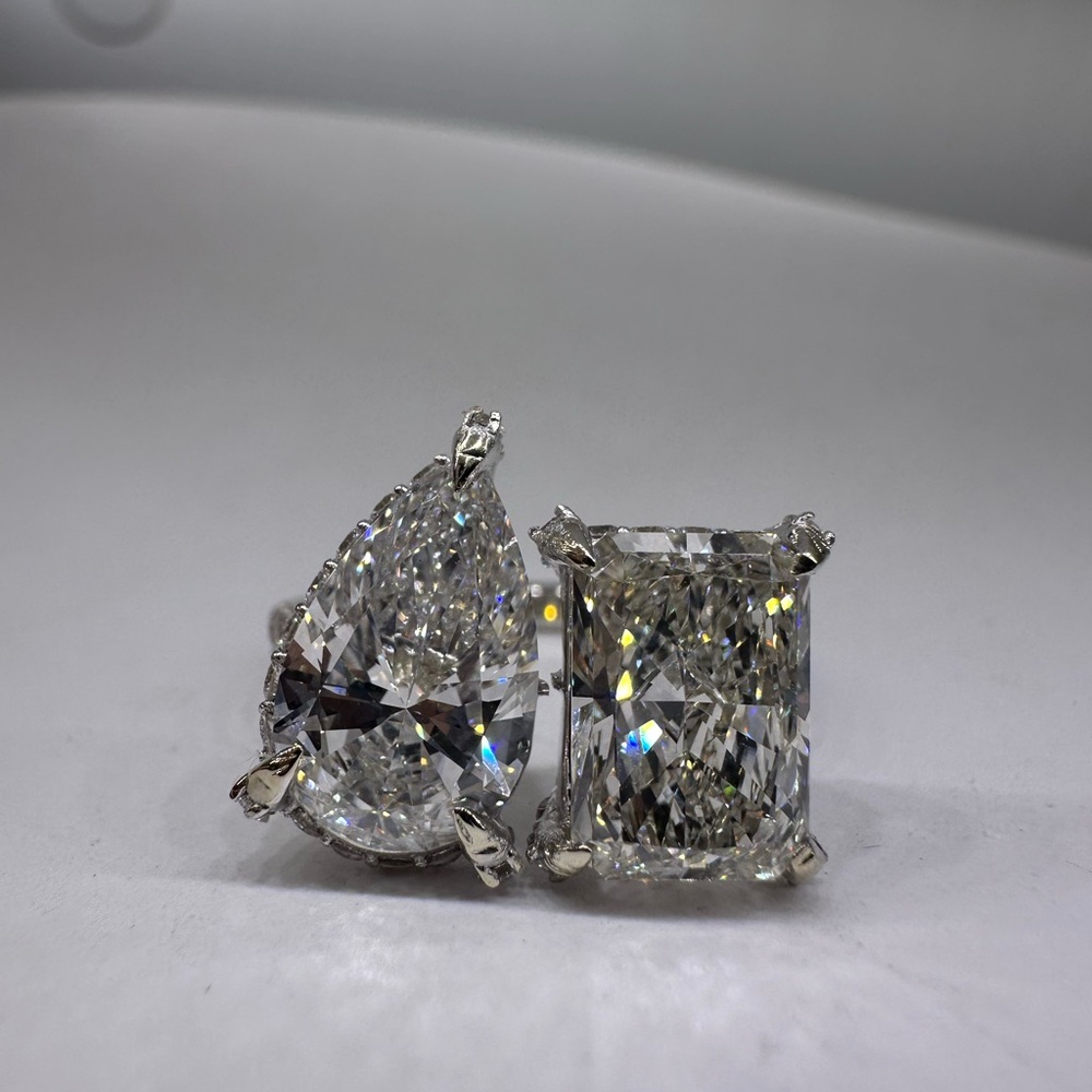 6.79 carat pear and radiant cut toi et moi lab diamond engagement ring